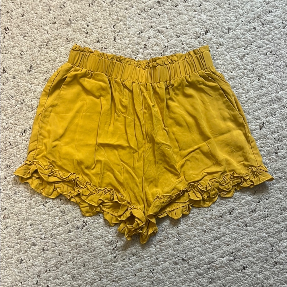 Women's Mustard Ruffle Hem Shorts